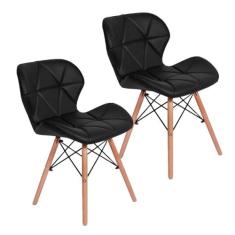Kit 2 Cadeiras Charles Eames Eiffel Slim Wood Estofada - Preta - Magaz