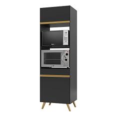 Paneleiro 2 Portas 63cm para Forno e Microondas Veneza Multimóveis V3679 Preto/dourado