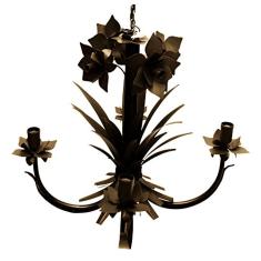Pendente de Teto Artesanal em Ferro e Lata Rústico com Flores 04 Bocas