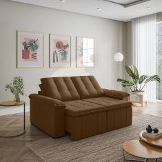 Sofá Palmeira Retrátil Reclinável sem Caixa 3 Lugares 180cm Veludo com Molas CabeCasa MadeiraMadeira Marrom