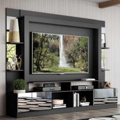 Rack Estante com Suporte TV 65&quot; e Espelho Oslo Multimóveis Preto/Branco