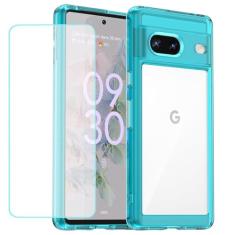 Wanyuexes Capa para Pixel 7A, capa para Google 7A GWKK3 com protetor de tela de vidro temperado, antiamarelamento, parte traseira rígida transparente de policarbonato e capa protetora de TPU macio