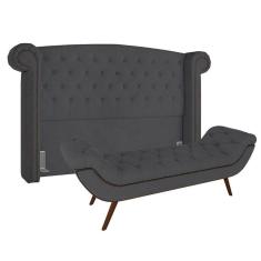 Cabeceira Cama Box Casal King 195Cm Provença Com Calçadeira Vêneto P02 Veludo Chumbo - Mpozenato