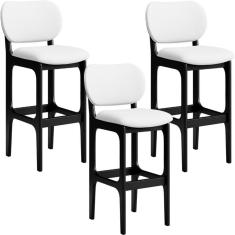 Kit 03 Banquetas Alta Para Cozinha Madeira Fixa Betta L02 Preto Facto Branco