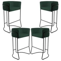 Kit 04 Banquetas Fixa Preto Linho Verde Musgo C-117