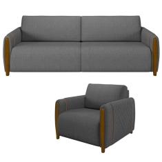 Kit Sofá 3 Lugares 223Cm Com Poltrona Flora M03 Chumbo