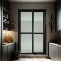 Porta de Correr 2 Folhas Moveis 210 X 120 Elite com Fechadura Tetra Vidro Liso Preto