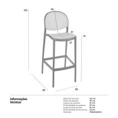Banqueta Alta Mumbai Telinha com encosto 115 cm