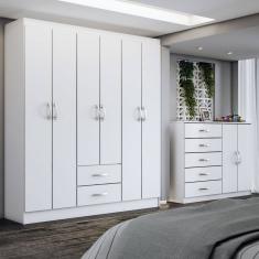 Guarda-Roupa Casal Helena 6 Portas 2 Gavetas com Cômoda 2 Portas 5 Gavetas Branco - Panorama Móveis