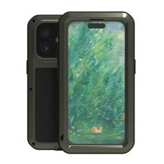 LOVE MEI Capa de metal para iPhone 16, resistente ao ar livre, resistente, capa de proteção de corpo inteiro, armadura militar, amortecedor, alumínio, metal, poeira/à prova de choque com vidro