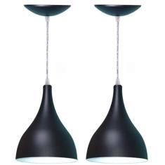 Kit 2 Lustres Pendente Balcão Cozinha Americana -Preta Fosca - Estillo