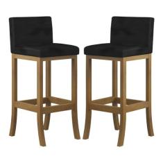 Kit 2 Banquetas Média Encosto Estofado 38x90Cm Ilha Espanha Madeira Ma