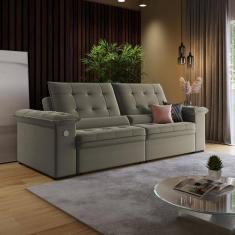 Sofá 3 Lugares Retrátil Reclinável 230cm Veludo Khalifa Wood Estofados