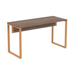 Mesa Escritório P25 TUB Pandin 150 cm (Larg) Tampo MDP Walnut Pé Aço Tubular Laranja