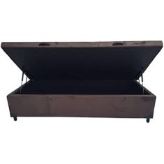 Cama Box Baú Solteiro Blindado Suede Marrom com pistão a gás
