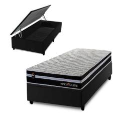 Conjunto Box Baú Durham Preto 88x188x67 c/ Molas Ensacadas - King Hous