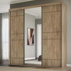 Guarda Roupa Casal 3 Portas 1 Espelho MDF Qualitá Belmax, Carvalho/Off