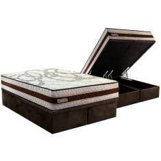 Conjunto Box Baú Queen: Colchão Molas Paropas Resiste Double Face Ag D45 + Base Crc Suede Brown (158x198)