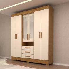 Guarda-roupa Casal 6 Portas 3 Gavetas Capelinha com Espelho 100% MDF 1