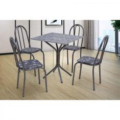 Conjunto de Cozinha Mesa Tampo Granito 4 Cadeiras Thais Artefamol Cromo preto/preto flor
