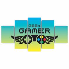 Quadros Decorativos Mdf Gamer Geek Controle Azul Amarelo Sala Quarto -