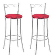 Kit 2 Banquetas Cromadas Bc51-a E502 Cromado/Vermelho