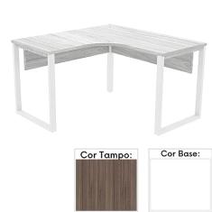 Mesa de Escritório em L Pé Tubular Pe25 em Mdp 135 x 135 x 60 cm Cor Walnut e Base Branca