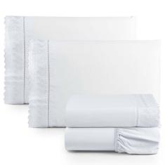 Jogo De Lençol Casal 4 Peças Basic Percal 180 Fios Lese Bordado Inglês - Branco