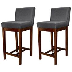 Kit 2 Banquetas Média Moderna para Bancada Lisboa Madeira Capuccino Suede Cinza CCS