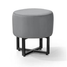 Pufes Banqueta Redonda Para Sala Decoração Interior Pes Ferro Preto Tecido Cinza