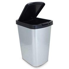 Lixeira De Plástico 9l C/Click Label Prata Metalizado