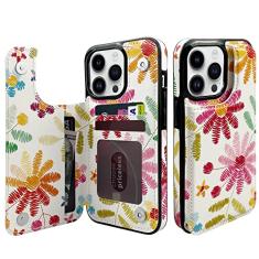 TopPerfekt Capa carteira de couro flip porta-cartões compatível com iPhone 13 Pro de 6,1 polegadas, mulheres e meninas com suporte para cartão, fecho magnético duplo, padrão floral