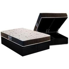 Cama Box Baú King: Colchão Ortopédico Anjos D28 / AG65 Pantanal + Base CRC Suede Black(193x203)