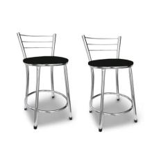 Kit 2 Banco Banquetas Baixa Cromada C/ Encosto - Moveraço, Cromado, As