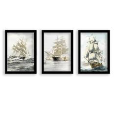 Kit 3 Quadros Decorativos Com Moldura Preta Navio Europeu - D'Cora