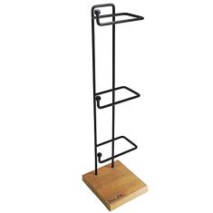 Papeleira Tripla Porta Papel Higiênico Banheiro de Madeira e Metal com Acabamento Preto Fosco