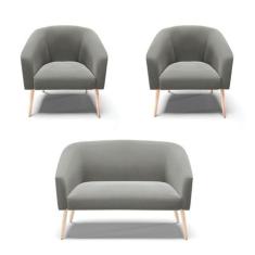 Kit Namoradeira 2 Lugares E 2 Poltronas Grafite Pés Palito - DROSSI