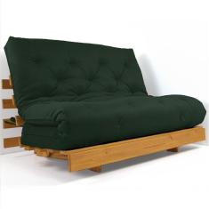 Sofá Cama Casal Futon Tokio Verde Militar Madeira Maciça Cor Mel