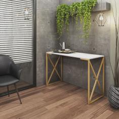Mesa Zurik Industrial Escritório e Home Office Consultório Ferro Dourado Tampo Branco - Ahz Móveis