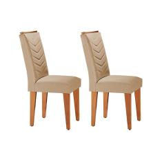 Cadeira Sala de Jantar Londrina Kit 2 Un Madeira Capuccino/Linho Bege Turim - Rufato