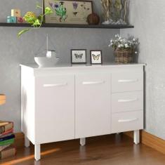 Balcão Gabinete Para Pia 118 cm Cozinha Bruna Branco com Tampo Tampão 