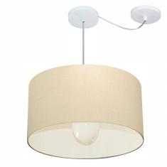 Lustre Pendente Cilíndrico Com Desvio Md-4231 Cúpula Em Tecido 50x30cm Algodão Crú - Bivolt