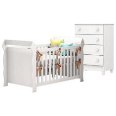 Berço Americano Lara Com Cômoda Gaveteiro Mel Flat Branco Brilho – Carolina