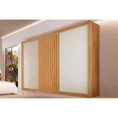 Guarda Roupa Casal Vitória C-6 3 Portas de Correr 6 Gavetas 100% MDF Peroba-Off White-Peroba Móveis Europa