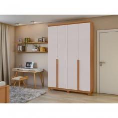 Guarda Roupa Solteiro Alonzo 4 Portas de Bater 2 Gavetas MDF Amendoa Clean-off White Móveis Lopas