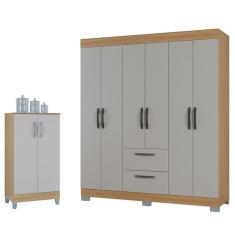 Guarda Roupa Casal Tóquio 6 Portas 2 Gavetas MDP Damasco Off White Poquema Móveis
