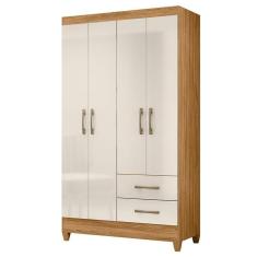 Guarda Roupa Solteiro Chile 4 Portas 2 Gavetas 100% MDP Freijó Off White Moval Móveis