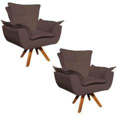 Kit 2 Poltronas Decorativas Opla Giratória Suede Marrom Ibiza