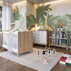 Quarto De Bebê 3 Peças Berço 3 Em 1 Selo Inmetro 038 Itapuã/Branco - Completa Móveis