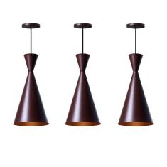 Kit 3 Lustre Pendente Canadá Marrom Com Cobre Mesa Jantar
